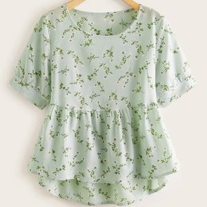 NWOT High-Low Peplum Blouse Green Floral